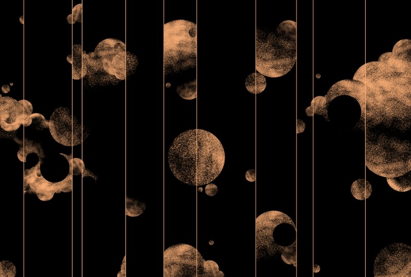 3D Фотообои 3D Фотообои «Абстрактные золотые планеты с облакам на чёрном»