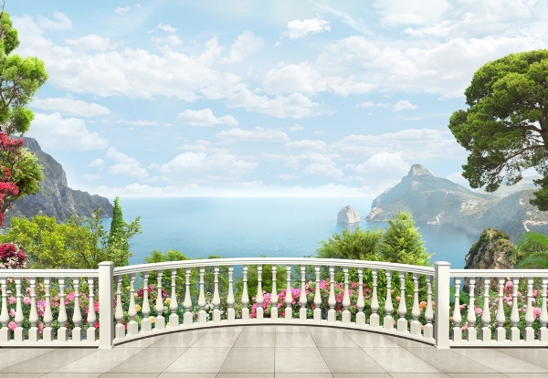 3D Фотообои 3D Фотообои «Балкон с видом на залив»