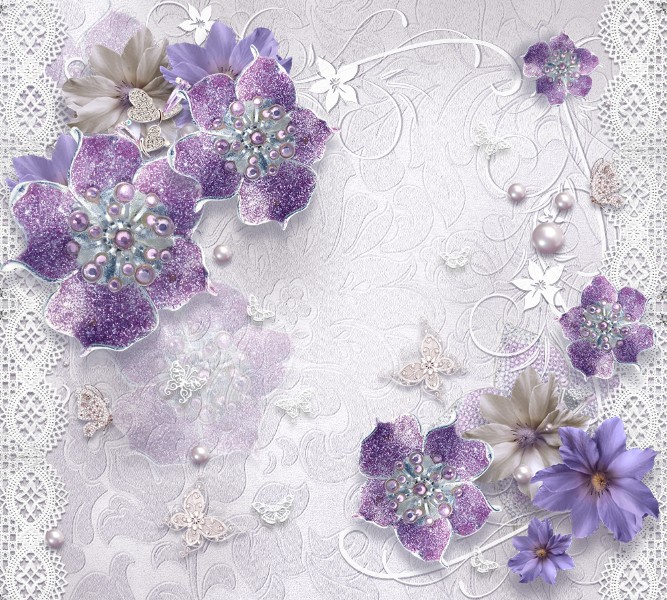 3D Фотообои Фотошторы "Ювелирные фиолетовые цветы"