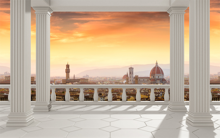 3D Фотообои  «Балкон с колоннами вид на Ватикан»  вид 1