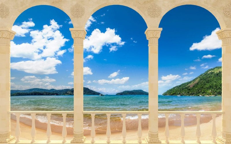 3D Фотообои 3D Фотообои «Терраса с арками на берегу моря»