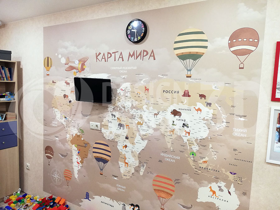  3D Фотообои «Карта мира для детской в серых тонах» 